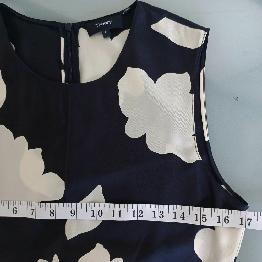Theory Nophella NS Petal Silk Large‎ Floral Midi Dress Black Cream Size 4 - Picture 5 of 11